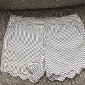 Striped, scalloped hemmed shorts